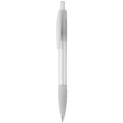 Branded Promotional HAFTAR CLEAR TRANSPARENT PLASTIC BALL PEN with Matching Colour Rubber Grip Pen From Concept Incentives.