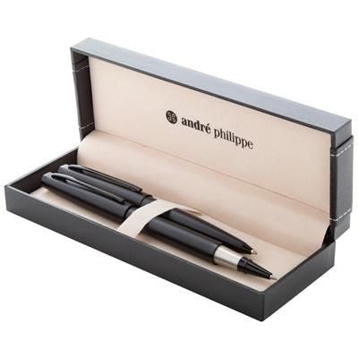 Branded Promotional MARMANDE ELEGANT METAL BALL PEN AND ROLLER PEN SET with Matte Black Finish Pen Set From Concept Incentives.