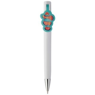 Branded Promotional CREACLIP PLASTIC BALL PEN with Custom Made Clip & Blue Refill Pen From Concept Incentives.