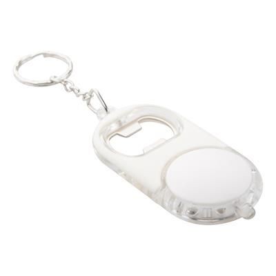 Branded Promotional STOUT PLASTIC BOTTLE OPENER with White LED Torch & Metal Keyring Bottle Opener From Concept Incentives.