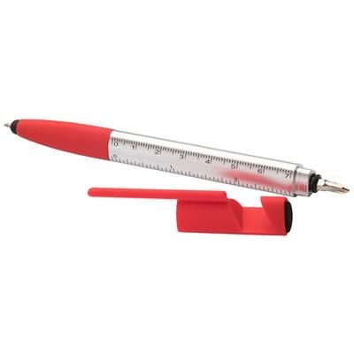 Branded Promotional HANDY 5-IN-1 PLASTIC BALL PEN AND TOUCH SCREEN PEN with Mobile Phone Holder Ruler Srceen Cleaner Scr Pen From Concept Incentives.