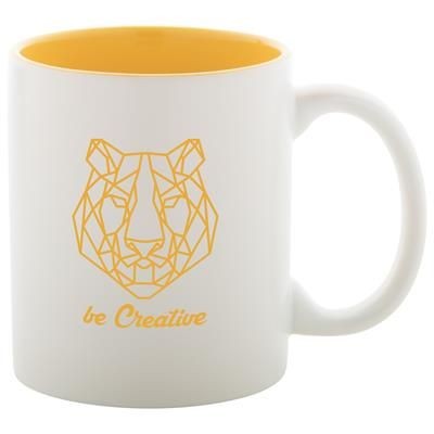 Branded Promotional REVERY WHITE CERAMIC POTTERY MUG with Colour Inside 350 Ml Mug From Concept Incentives.