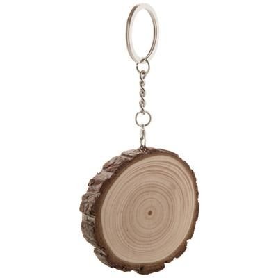 Branded Promotional SLOGGY PINE WOOD KEYRING with Bark & Metal Ring Keyring From Concept Incentives.