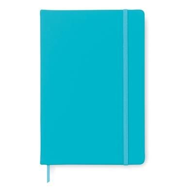 Branded Promotional A5 NOTE BOOK with Hard PU Cover in Cyan from Concept Incentives.