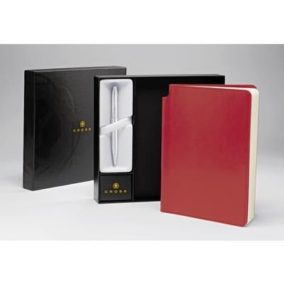 Branded Promotional CROSS MEDIUM RED JOURNAL with Silver Chrome Stratford Ball Pen Pen From Concept Incentives.