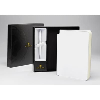 Branded Promotional CROSS MEDIUM WHITE JOURNAL with Silver Chrome Stratford Ball Pen Pen From Concept Incentives.