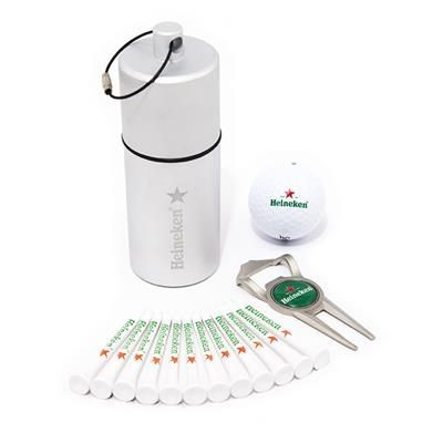 Branded Promotional 1 BALL ALUMINIUM METAL GOLF TUBE 1 Golf Gift Set From Concept Incentives.