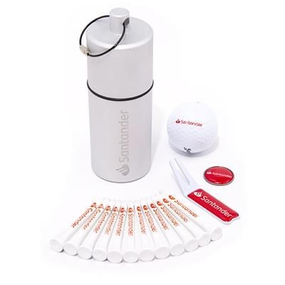 Branded Promotional 1 BALL ALUMINIUM METAL GOLF TUBE 3 Golf Gift Set From Concept Incentives.