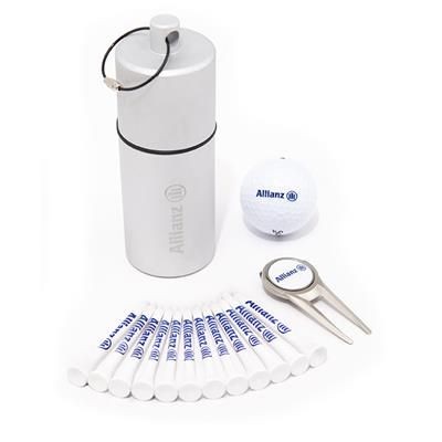 Branded Promotional 1 BALL ALUMINIUM METAL GOLF TUBE 4 Golf Gift Set From Concept Incentives.