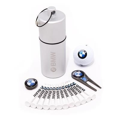 Branded Promotional 1 BALL ALUMINIUM METAL GOLF TUBE 5 Golf Gift Set From Concept Incentives.