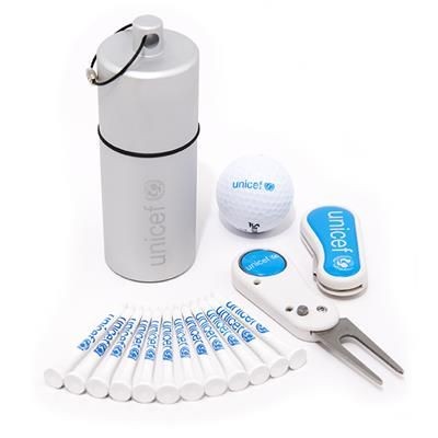 Branded Promotional 1 BALL ALUMINIUM METAL GOLF TUBE 8 Golf Gift Set From Concept Incentives.