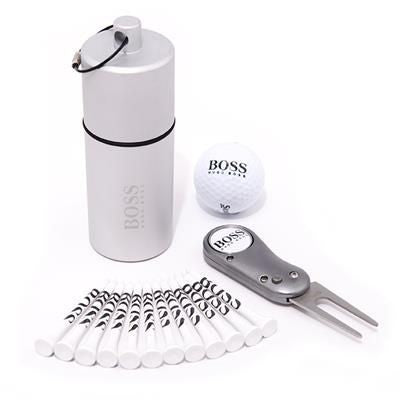 Branded Promotional 1 BALL ALUMINIUM METAL GOLF TUBE 9 Golf Gift Set From Concept Incentives.