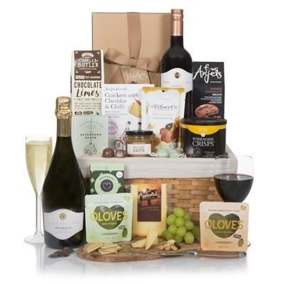 Branded Promotional LUXURY FOOD & WINE GIFT BASKET 75cl Cortefresca Prosecco,75cl Cortefresca Merlot 2017,Yorkshire Cris Hamper From Concept Incentives.