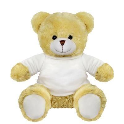 Branded Promotional BLANK PLUSH 25 CM SOFT TOY ELIZABETH TEDDY BEAR with White Tee Shirt Soft Toy From Concept Incentives.