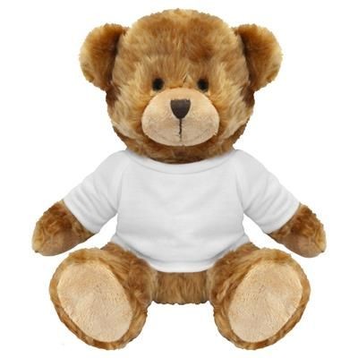 Branded Promotional BLANK PLUSH SOFT TOY CHARLES TEDDY BEAR with White Tee Shirt Soft Toy From Concept Incentives.