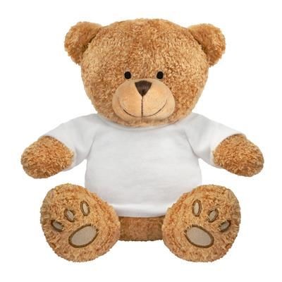 Branded Promotional BLANK PLUSH SOFT TOY EDWARD I TEDDY BEAR with White Tee Shirt Soft Toy From Concept Incentives.