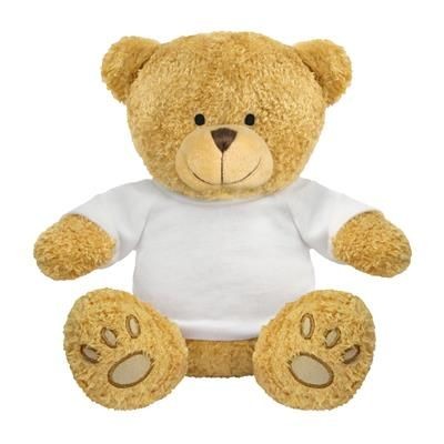 Branded Promotional BLANK PLUSH SOFT TOY EDWARD II TEDDY BEAR with White Tee Shirt Soft Toy From Concept Incentives.