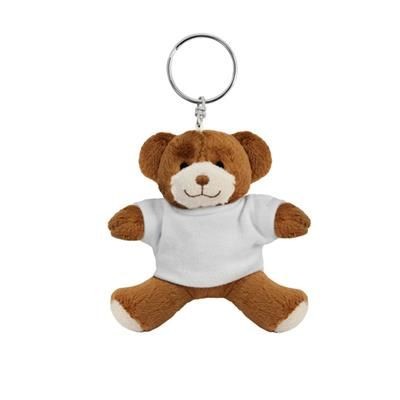 Branded Promotional BLANK PLUSH SOFT TOY GEORGE KEYRING TEDDY BEAR with White Tee Shirt Soft Toy From Concept Incentives.