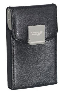 Branded Promotional NOVARA GRAINED PU CARD CASE in Black with Polished Silver Clip Business Card Holder From Concept Incentives.