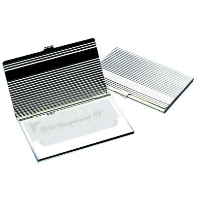 Branded Promotional RIBBED SILVER PLATED METAL BUSINESS CARD OR CREDIT CARD CASE Business Card Holder From Concept Incentives.