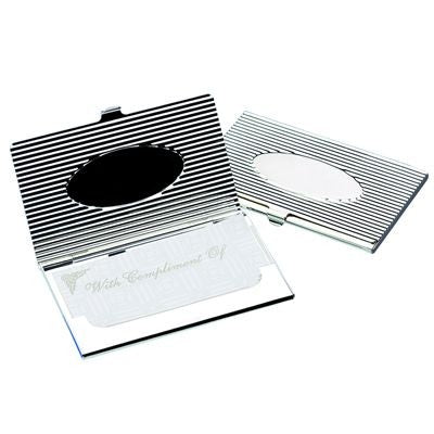 Branded Promotional OVAL SILVER PLATED METAL BUSINESS CARD OR CREDIT CARD CASE Business Card Holder From Concept Incentives.