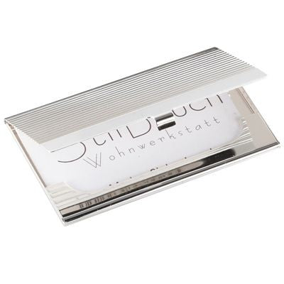 Branded Promotional RIBBED SILVER CHROME METAL BUSINESS CARD OR CREDIT CARD CASE Business Card Holder From Concept Incentives.