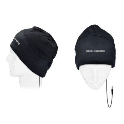 Branded Promotional BEANIE with Built in Earphones in Black Hat From Concept Incentives.