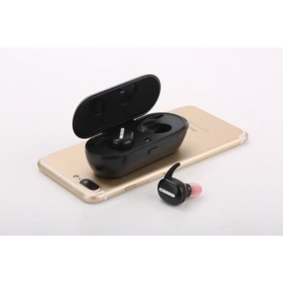 Branded Promotional BLUETOOTH PLASTIC HEADPHONES with Case Earphones From Concept Incentives.