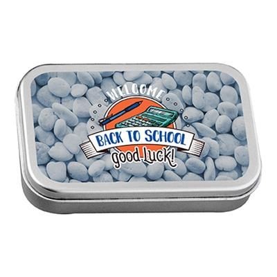 Branded Promotional LARGE HINGED SWEETS TIN in Silver Sweets From Concept Incentives.