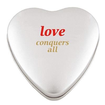 Branded Promotional LARGE HEART TIN in Silver Sweets From Concept Incentives.