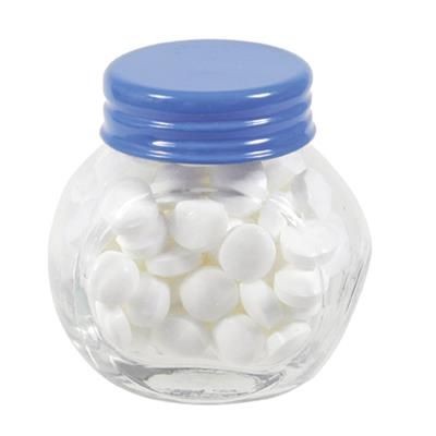 Branded Promotional SMALL GLASS JAR with 40g of Mints in Light Blue Mints From Concept Incentives.