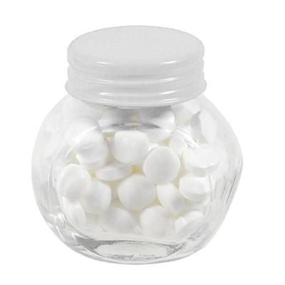 Branded Promotional SMALL GLASS JAR with 40g of Mints in White Mints From Concept Incentives.