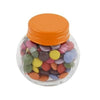 Branded Promotional SMALL GLASS JAR with 30g of Chocs in Orange Sweets From Concept Incentives.