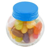 Branded Promotional SMALL GLASS JAR with 40g of Jelly Beans in Light Blue Sweets From Concept Incentives.