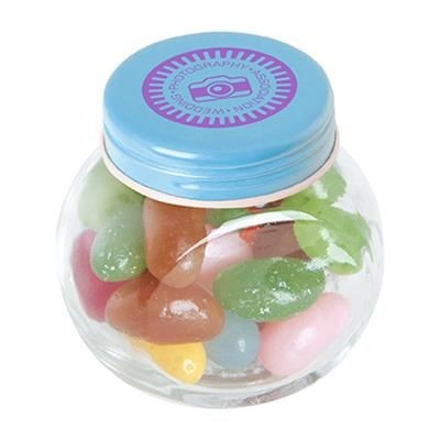 Branded Promotional SMALL GLASS JELLY BEANS JAR Sweets From Concept Incentives.