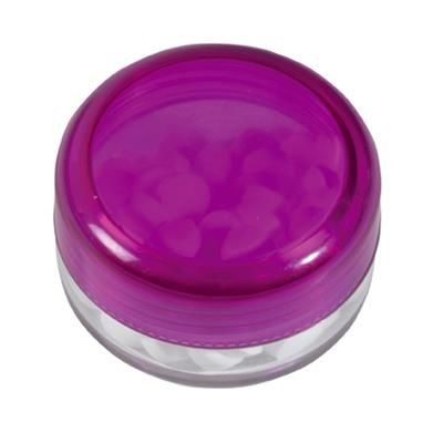 Branded Promotional ROUND PLASTIC CONTAINER with 12g of Mints in Purple Mints From Concept Incentives.