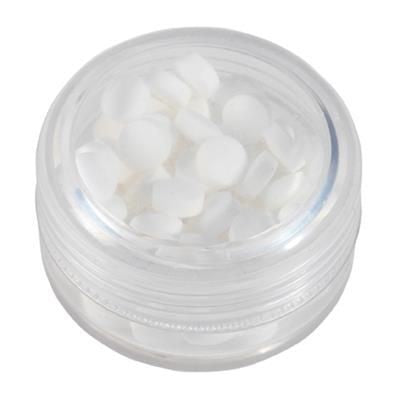 Branded Promotional ROUND PLASTIC CONTAINER with 12g of Mints in Clear Transparent Mints From Concept Incentives.