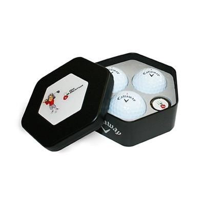 Branded Promotional CALLAWAY 3 BALL HEX TIN & BALL MARKER Golf Gift Set From Concept Incentives.