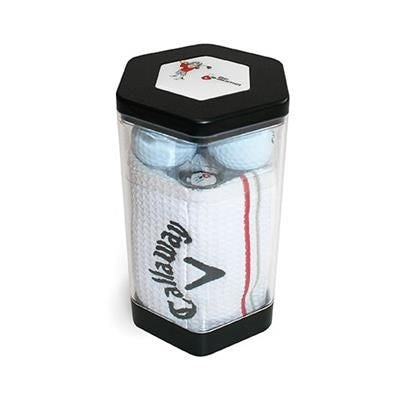 Branded Promotional CALLAWAY 3 BALL HEX GOLF TOWEL TUBE & BALL MARKER Golf Gift Set From Concept Incentives.