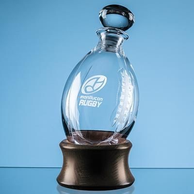 Branded Promotional DARTINGTON CRYSTAL RUGBY BALL DECANTER with Wood Base Decanter From Concept Incentives.