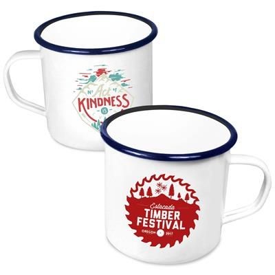 Branded Promotional PREMIUM ENAMEL MUG SET 20OZ-568ML WHITE Chopsticks From Concept Incentives.