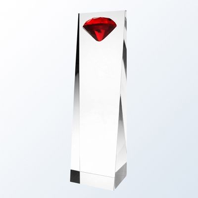 Branded Promotional RED DIAMOND TOWER OPTICAL CRYSTAL AWARD Award From Concept Incentives.