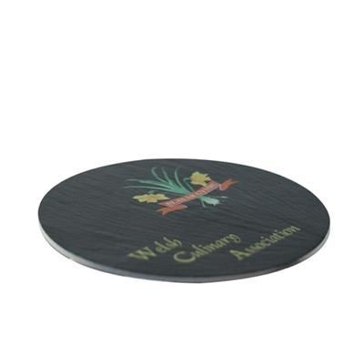 Branded Promotional ROUND SLATE COASTER 10CM Chopsticks From Concept Incentives.