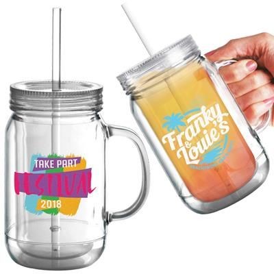 Branded Promotional REUSABLE PLASTIC MASON DRINK JAR 16OZ-455ML Chopsticks From Concept Incentives.