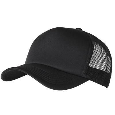 Branded Promotional 100% POLYESTER FOAM FRONTED MESH BACK TRUCKER HAT in Black Baseball Cap From Concept Incentives.