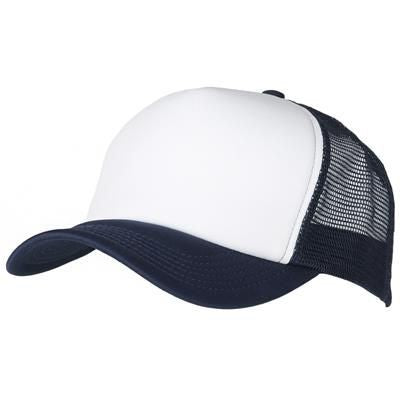 Branded Promotional 100% POLYESTER FOAM FRONTED MESH BACK TRUCKER HAT in Navy-white Baseball Cap From Concept Incentives.