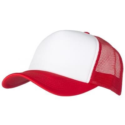Branded Promotional 100% POLYESTER FOAM FRONTED MESH BACK TRUCKER HAT in Red-white Baseball Cap From Concept Incentives.