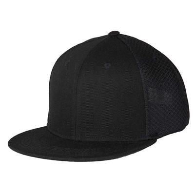 Branded Promotional 6 PANEL SNEAKER MESH FLATPEAK SNAPBACK CAP in Black Baseball Cap From Concept Incentives.