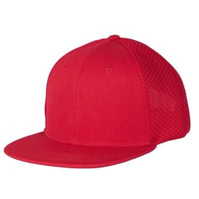 Branded Promotional 6 PANEL SNEAKER MESH FLATPEAK SNAPBACK CAP in Red Baseball Cap From Concept Incentives.