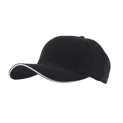 Branded Promotional FULLY COVERED 6 PANEL BASEBALL CAP in Black & White Baseball Cap From Concept Incentives.